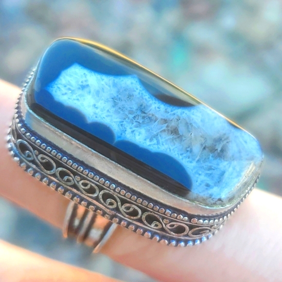 Handmade Jewelry - New Overzized Solar Quartz Agate 925 Silver Ring.